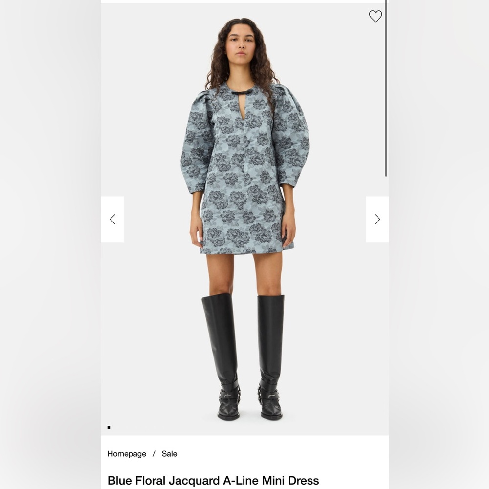 Ganni Blue Floral Jacquard A-Line Mini Dress